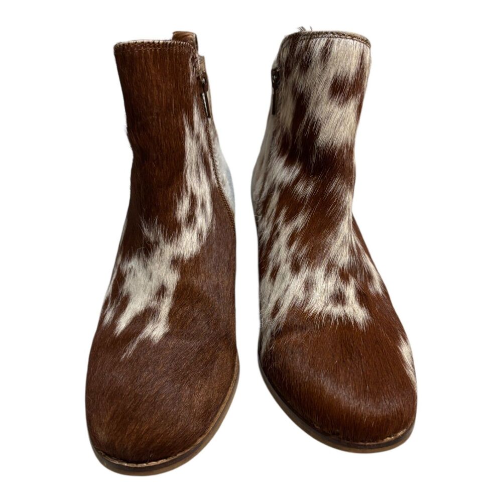 Myra Hair-On Hide Cowhide Ankle Boots Brown White Western Booties Size 9